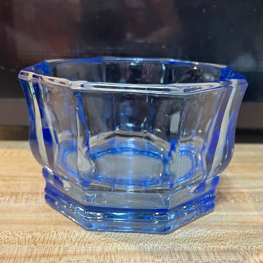 Vtg Blue Indiana Glass Hexagon Bowl Concord Paneled Octagon Mid Century